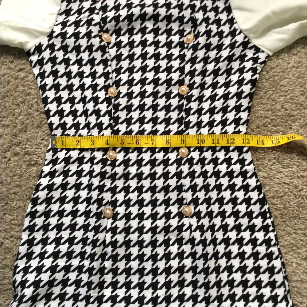 🔥🔥HOST PIC🔥🔥 Slayr Houndstooth Panel Puff Sleeve Pleated Hem Dress - Picture 9 of 13